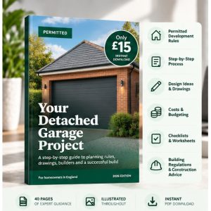 Your Detached Garage Project illustrated homeowner PDF guide by PERMITTED, £15 digital download.