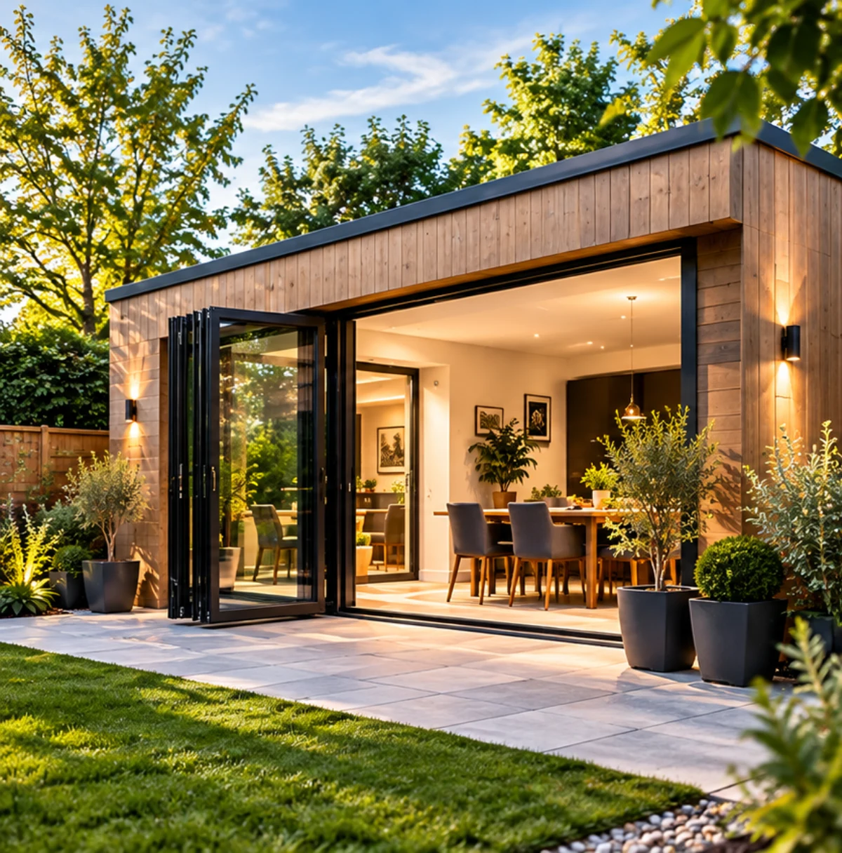 Contemporary garden room extension with full-height glazing