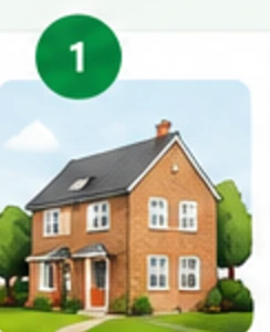 Illustration of a house, step one: enter your postcode