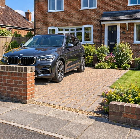 Permeable block paved front driveway