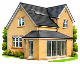 Illustration of a house with a single storey rear extension