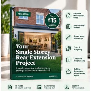 Your Single Storey Rear Extension Project illustrated homeowner PDF guide by PERMITTED, £15 digital download.